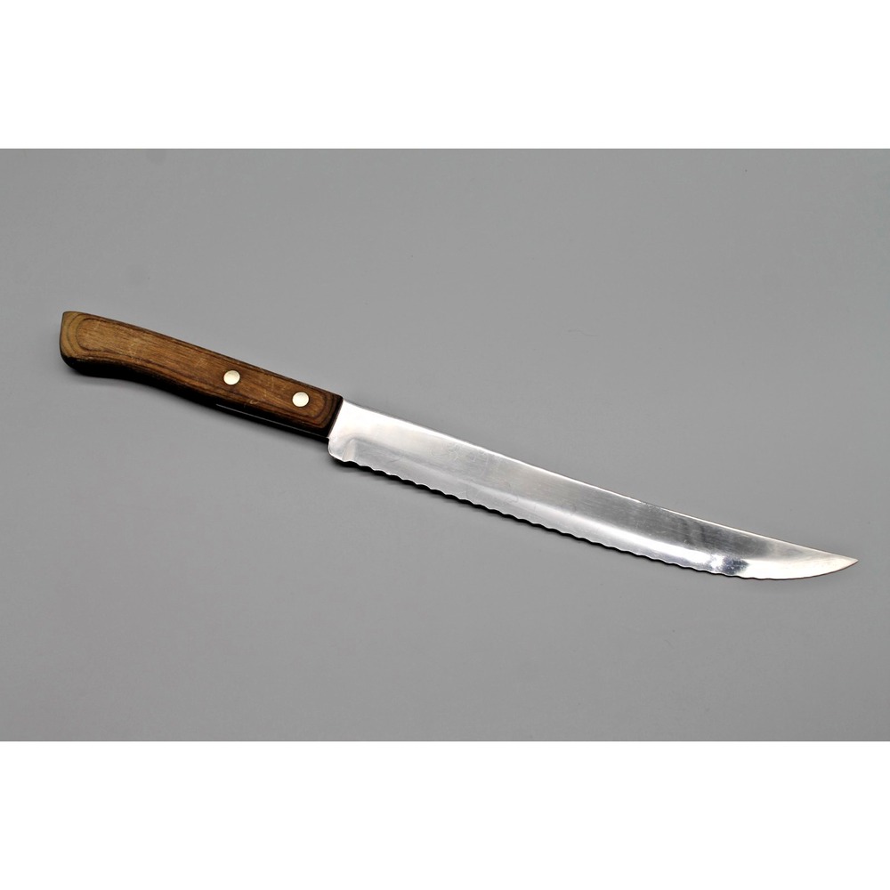 Waverly Edge Flint Stainless 9" Serrated Slicing Carving Knife Wood Handle USA